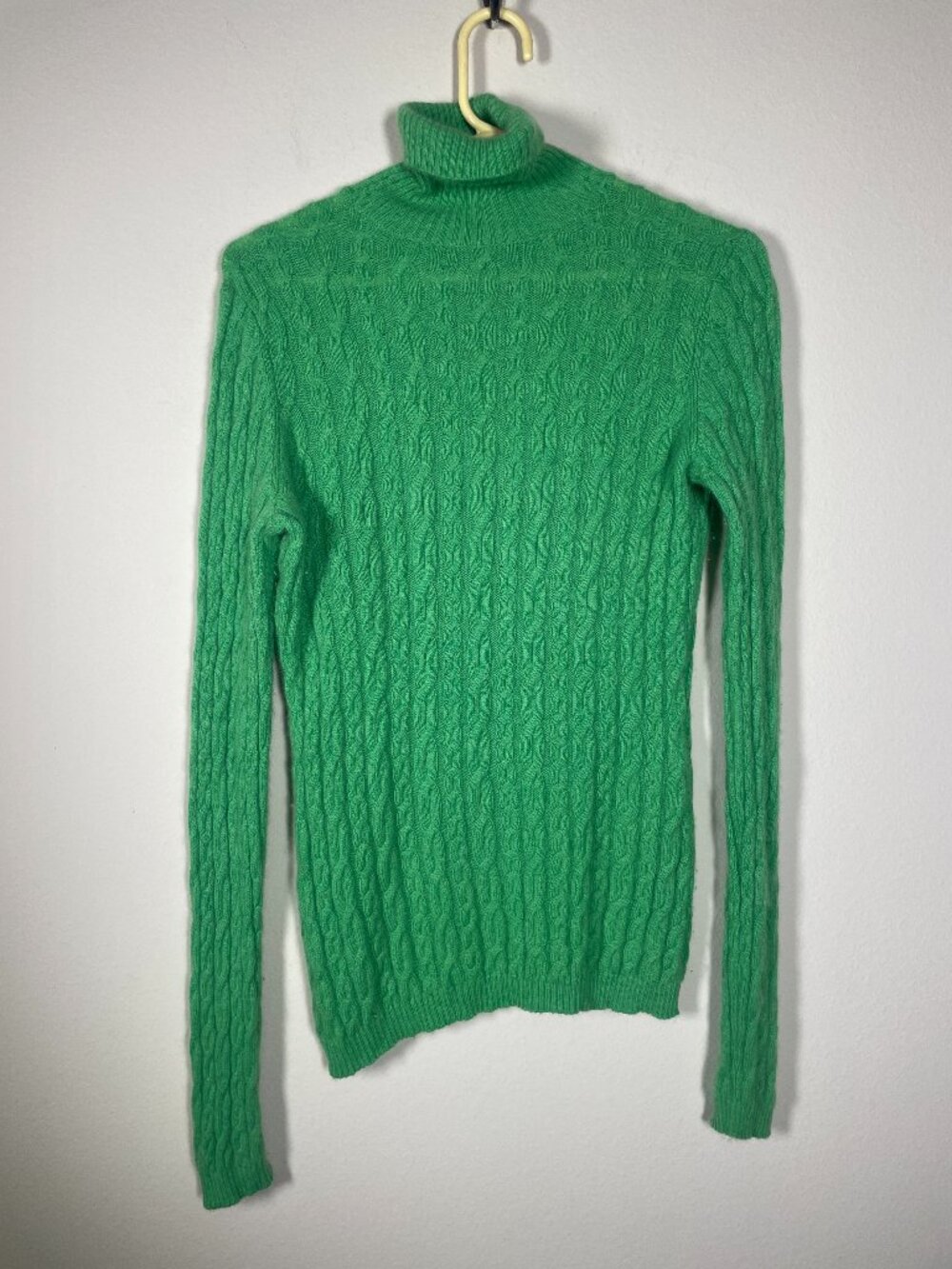 Sutton Studio 100% Cashmere Cable Knit Turtleneck Sweater Green Size S!